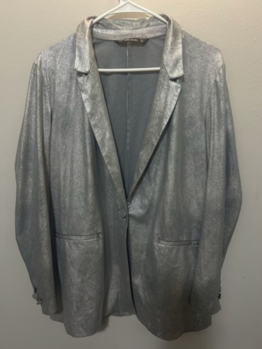 Metallic Silver Open-Front Blazer Jacket